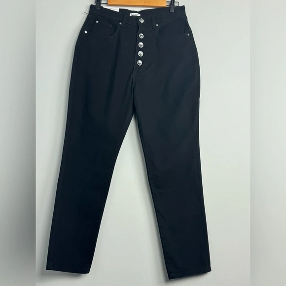Nwt WEWOREWHAT Denim THE DANIELLE with crystal button fly pants in Black Size 30 - Picture 9 of 11